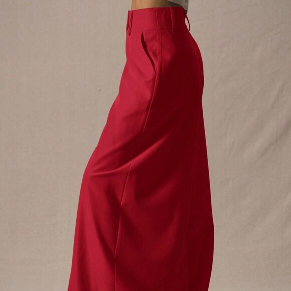 Red Casual Women's Suit Pants - Picture 4 of 5